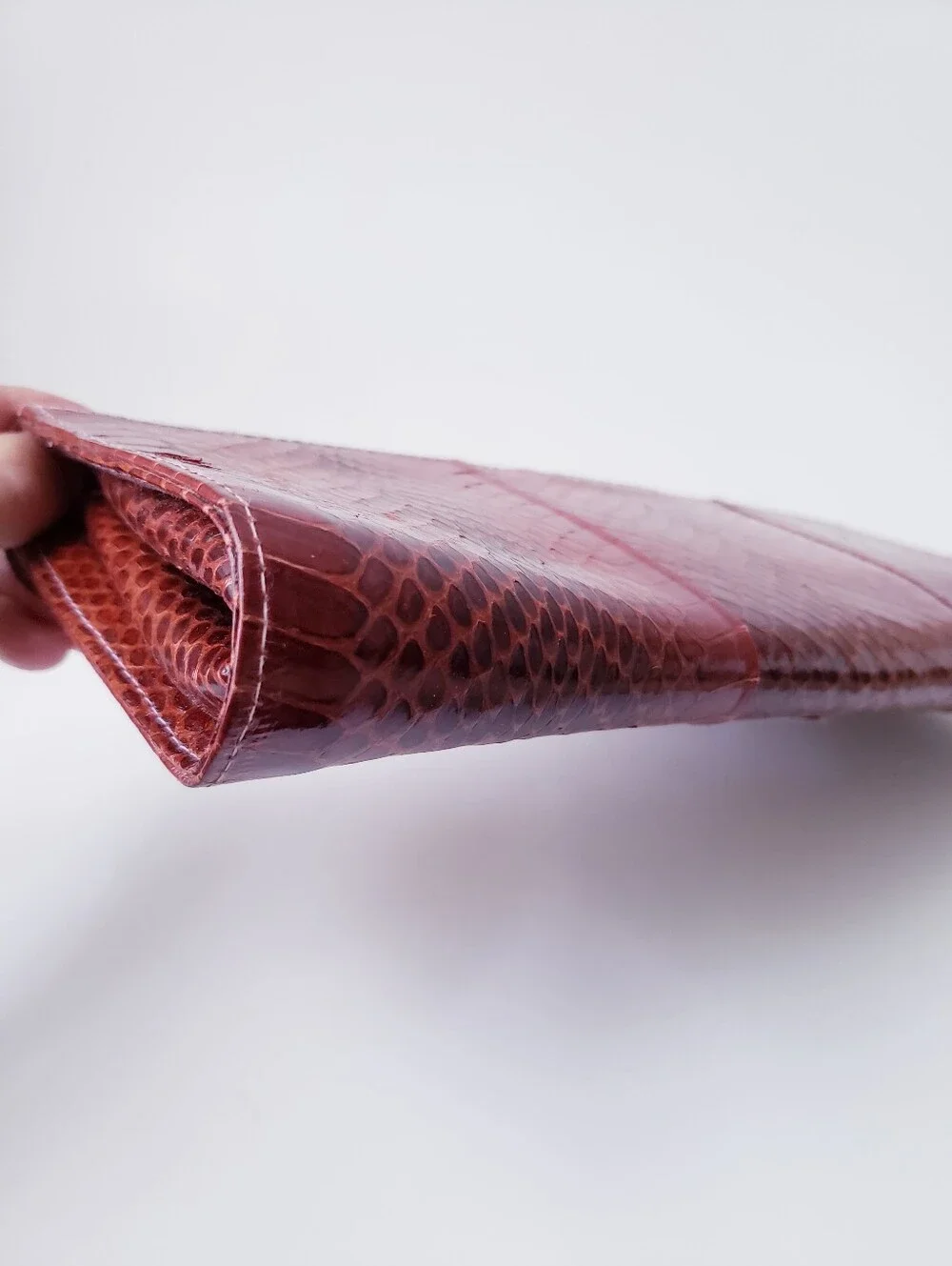 Vintage Brown Red Snakeprint Clutch Bag